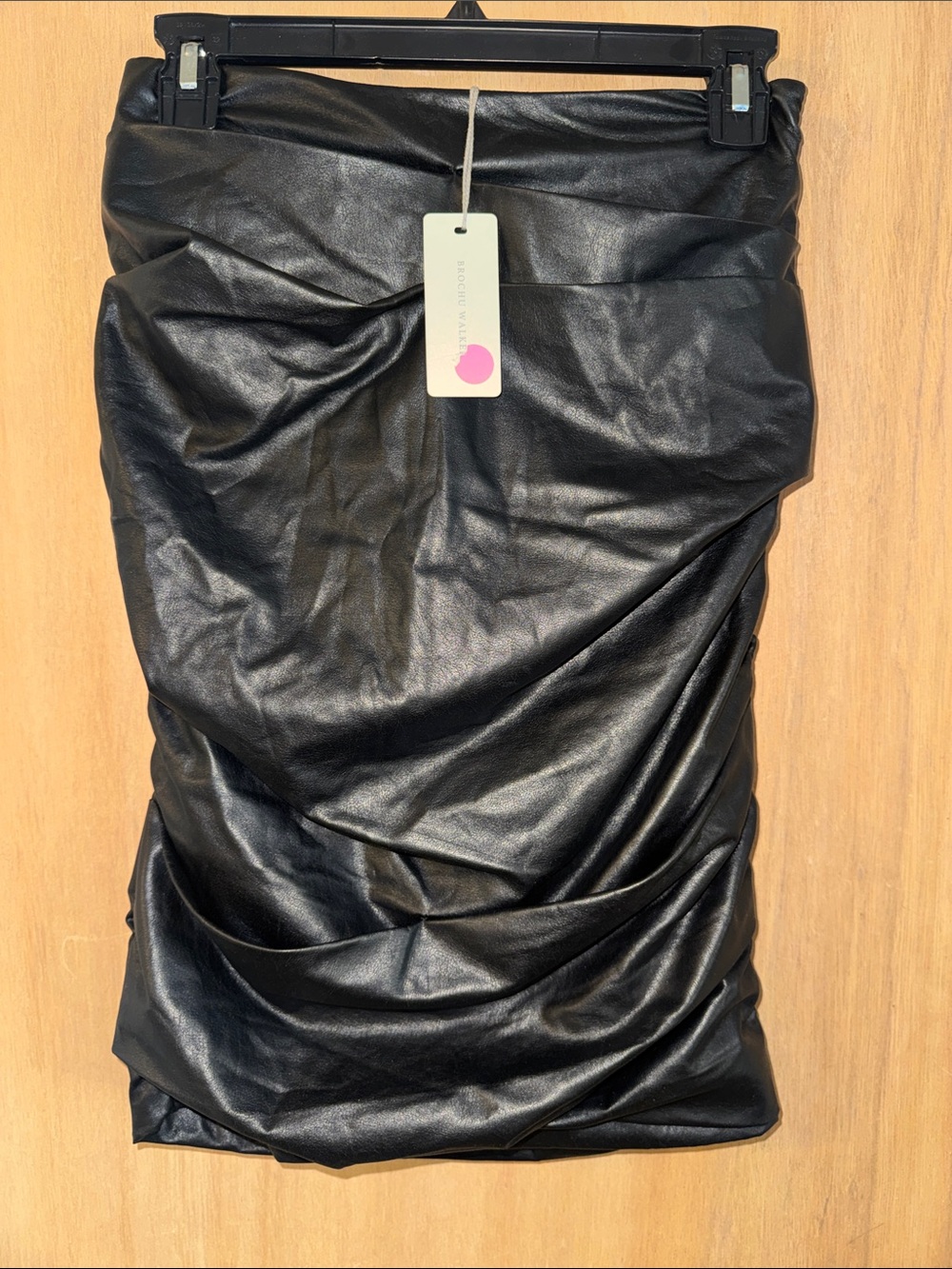 NWT Brochu Walker Gina Ruched Pencil Skirt Faux Leather Size X-Small